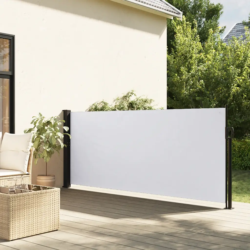 Lahtitõmmatav terrassi külgsein privaatsuse loomiseks, valge, 140 x 600 cm