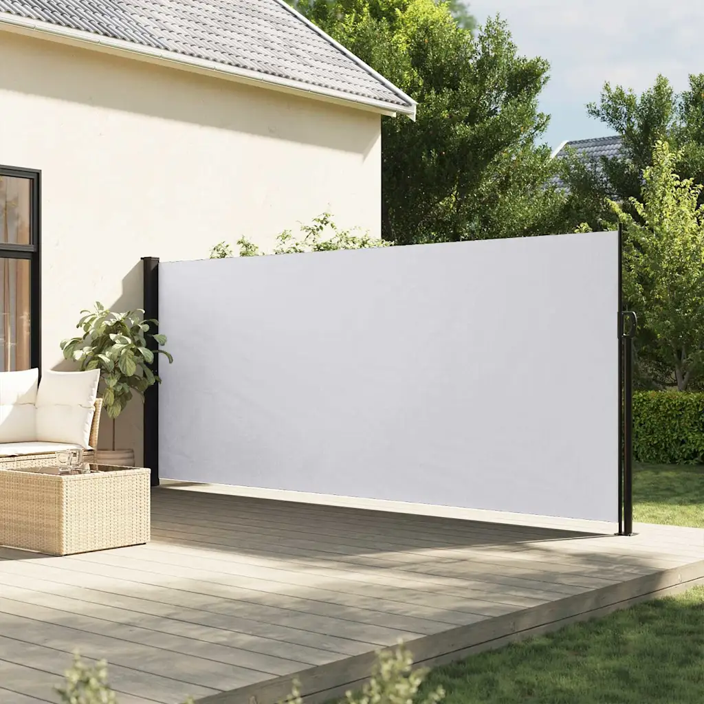 Lahtitõmmatav terrassi külgsein privaatsuse ja tuulekaitsega, valge, 180 x 500 cm