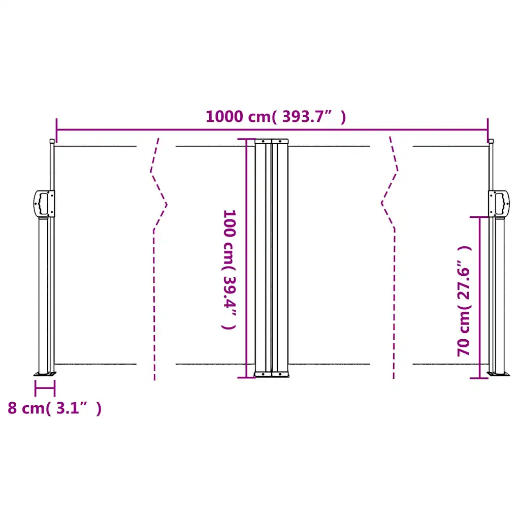 Lahtitõmmatav terrassi privaatsussein, antratsiithall, 100 x 1000 cm, PU-kattega polüester, terasraam