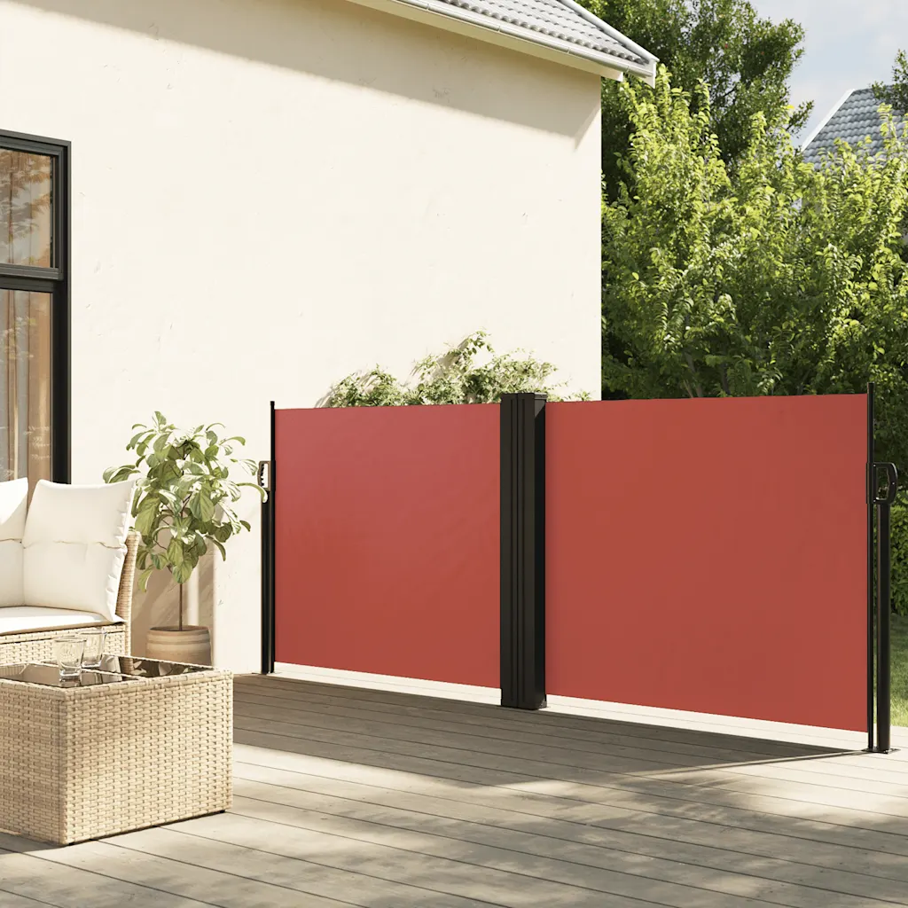 Lahtitõmmatav terrassi privaatsussein, terrakota, 100 x 600 cm, PU-kattega polüester, terasraam