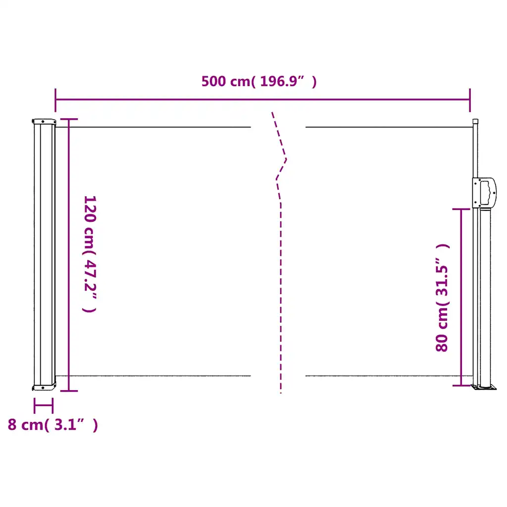 Lahtitõmmatav terrassi privaatsussein, must, 120 x 500 cm