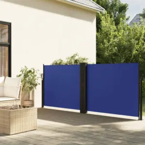 Lahtitõmmatav terrassi privaatsussein, sinine, 140 x 1200 cm, PU-kattega polüester, teras- ja alumiiniumraam