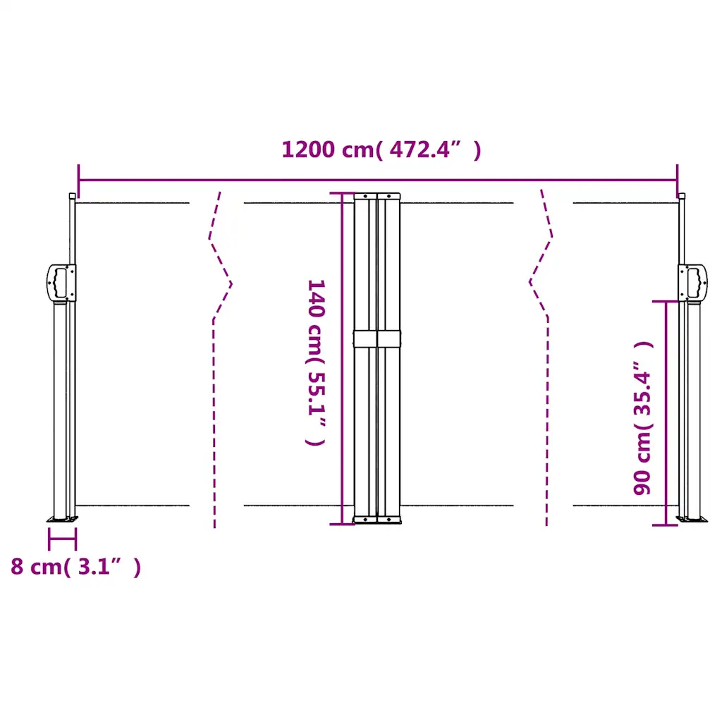 Lahtitõmmatav terrassi privaatsussein, must, 140 x 1200 cm, PU-kattega polüester, teras- ja alumiiniumraam