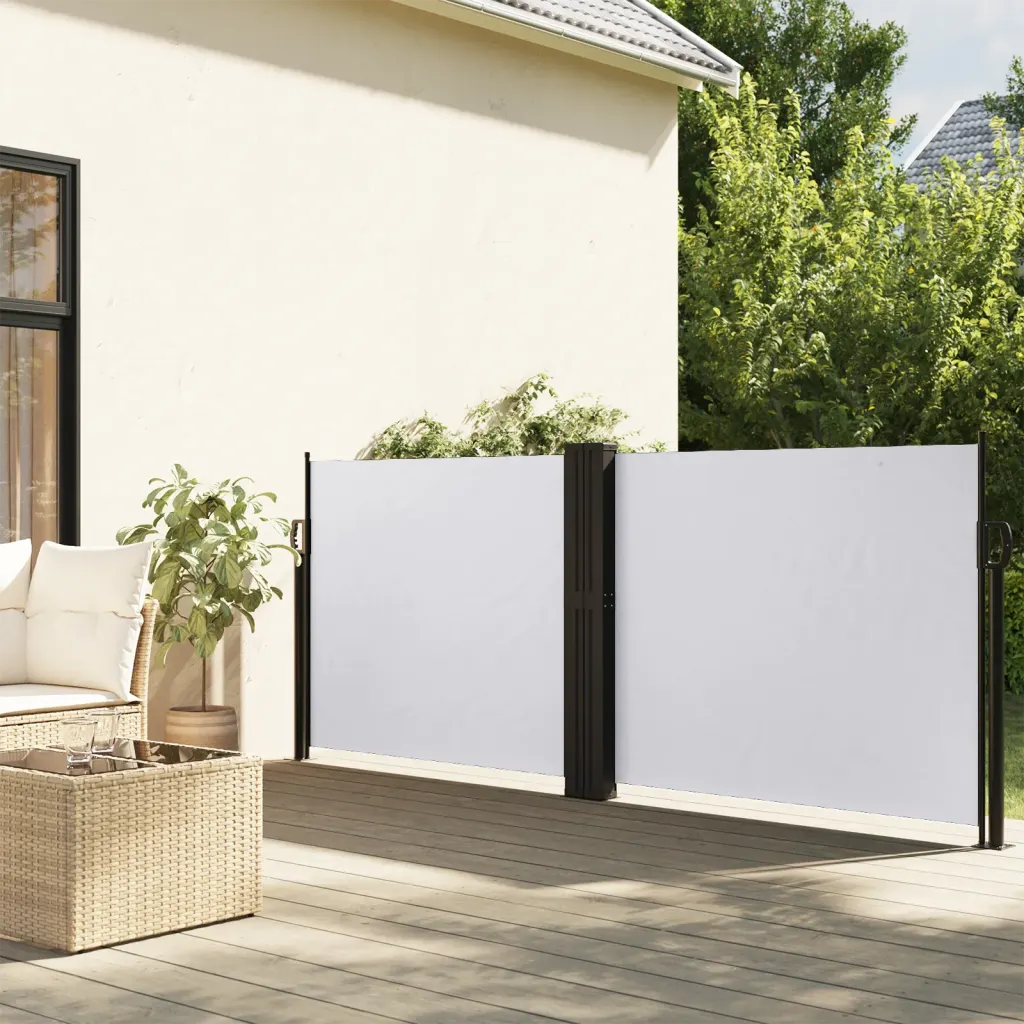 Lahtitõmmatav terrassi privaatsussein, valge, 140 x 1200 cm