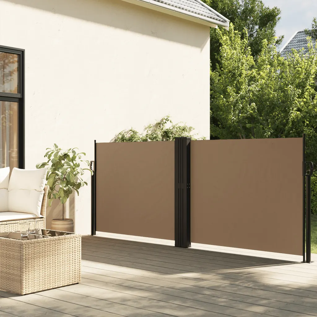 Lahtitõmmatav terrassi privaatsussein, pruunikashall, terasraam, 140 x 600 cm