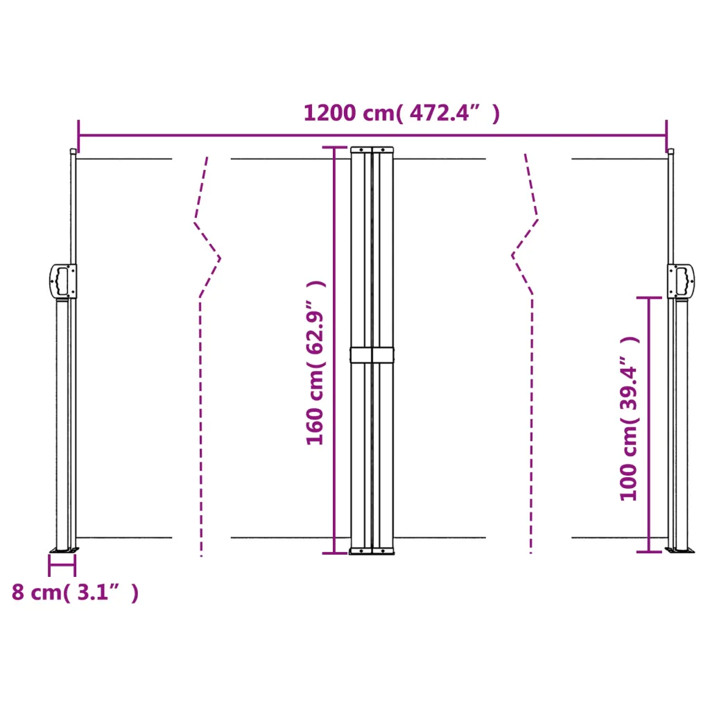 Lahtitõmmatav terrassi privaatsussein, antratsiithall, 160 x 1200 cm, polüester, teras- ja alumiiniumraam