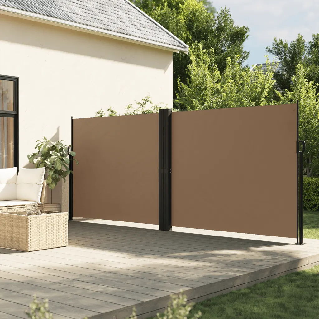 Lahtitõmmatav terrassi privaatsussein, pruunikashall, PU-kattega polüester ja terasraam, 160 x 1200 cm