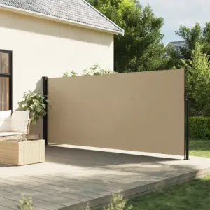 Lahtitõmmatav terrassi privaatsussein, beež, PU-kattega polüester, teras- ja alumiiniumraam, 170 x 300 cm