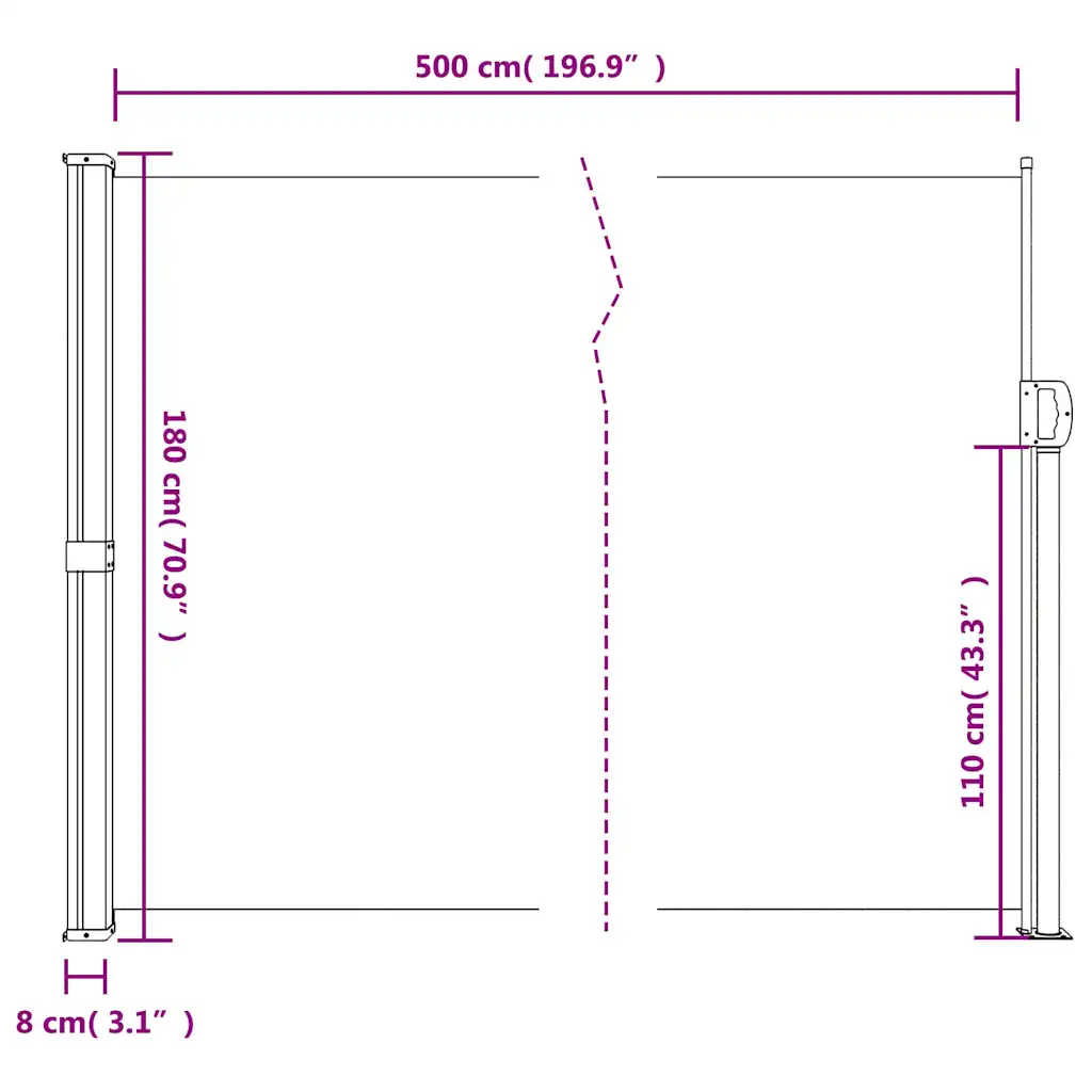 Lahtitõmmatav terrassi privaatsussein, must, 180 x 500 cm