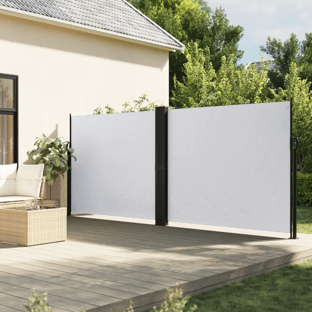 Lahtitõmmatav terrassi privaatsussein, valge, 180 x 600 cm