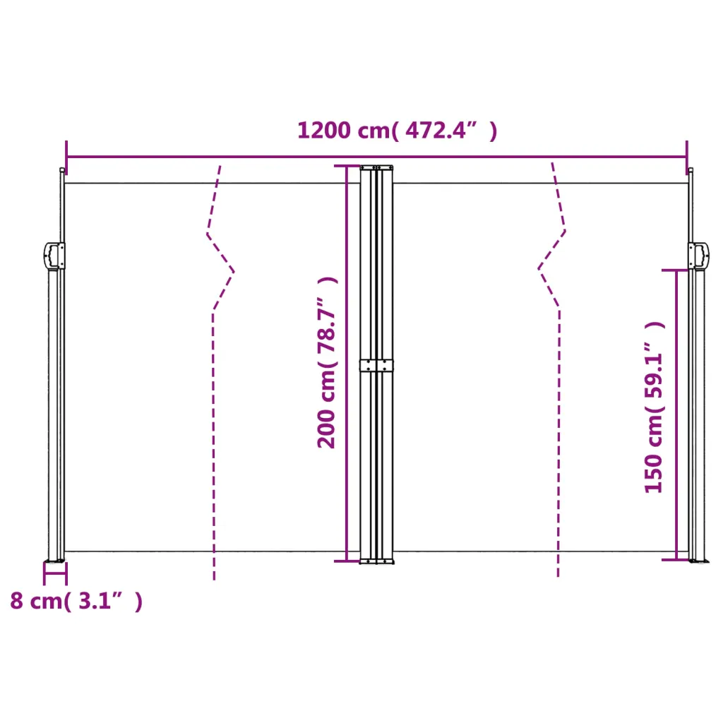 Lahtitõmmatav terrassi privaatsussein, valge, 200 x 1200 cm