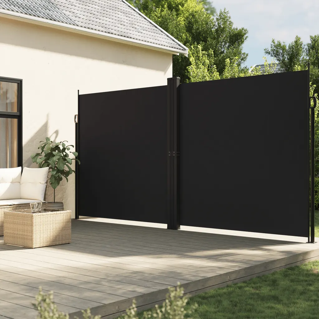 Lahtitõmmatav terrassi privaatsussein, must, PU-kattega polüester, 200 x 600 cm