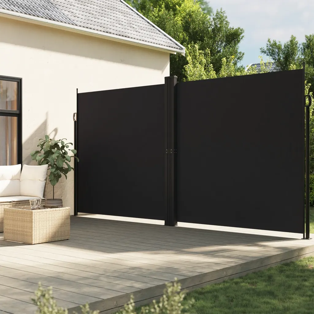 Lahtitõmmatav terrassi privaatsussein, must, 220 x 1000 cm, PU-polüester, teras-alumiiniumraam