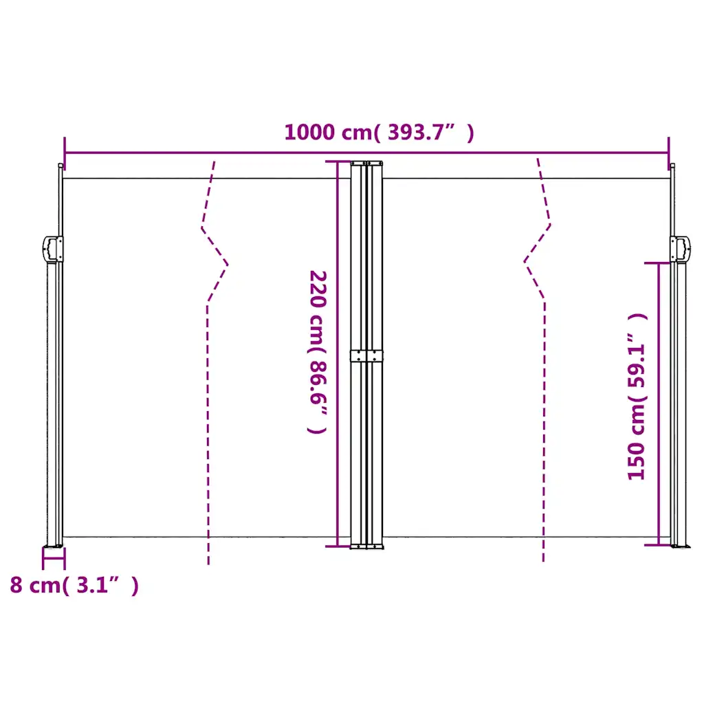 Lahtitõmmatav terrassi privaatsussein, antratsiithall, 220 x 1000 cm
