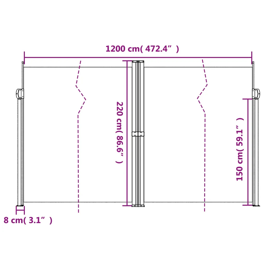 Lahtitõmmatav terrassi privaatsussein, sinine, 220 x 1200 cm