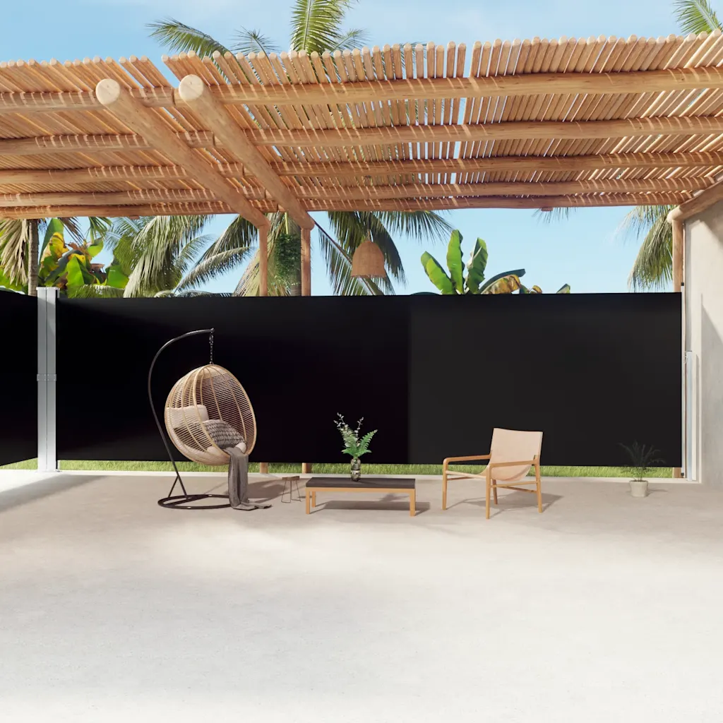 Lahtitõmmatav kahepoolne terrassi privaatsussein, must, 220 x 1200 cm