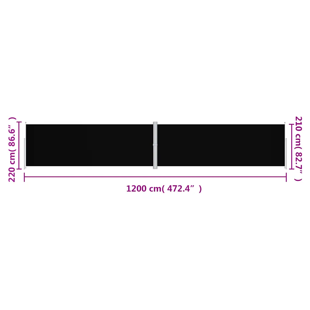 Lahtitõmmatav kahepoolne terrassi privaatsussein, must, 220 x 1200 cm