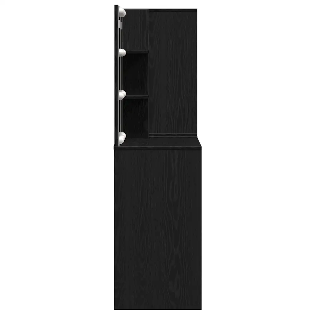 LED meigilaua ja riidekapiga kosmeetikakomplekt, must tamm, tehispuit, 140 x 40 x 140 cm