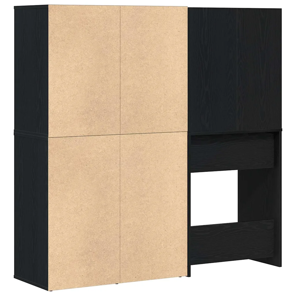 LED meigilaua ja riidekapiga kosmeetikakomplekt, must tamm, tehispuit, 140 x 40 x 140 cm