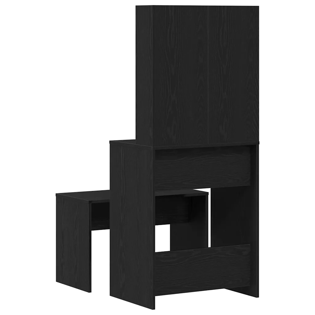 LED-meigilaua ja pingiga komplekt, must tamm, tehispuit, 60 x 40 x 140 cm