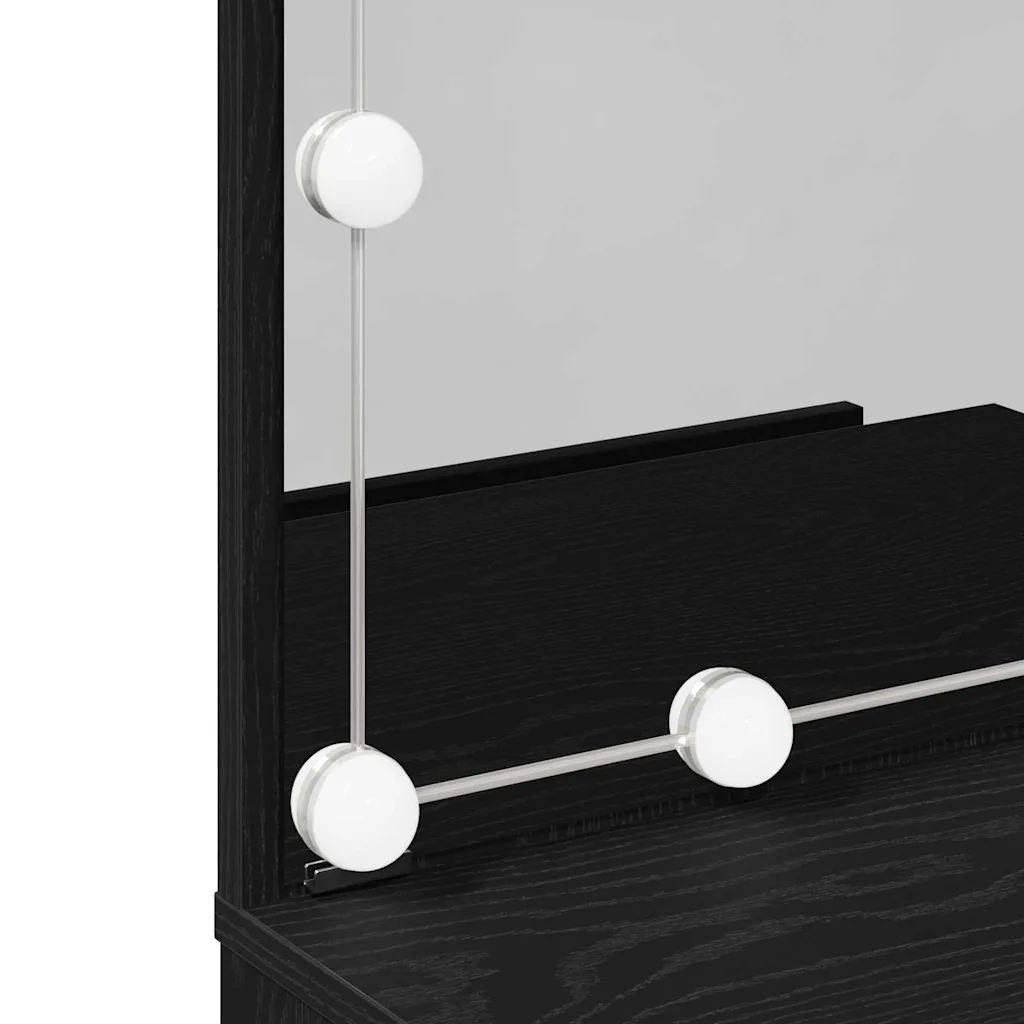 LED-meigilaua ja pingiga komplekt, must tamm, tehispuit, 60 x 40 x 140 cm