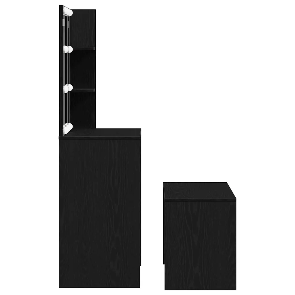 LED-meigilaua ja pingiga komplekt, must tamm, tehispuit, 60 x 40 x 140 cm