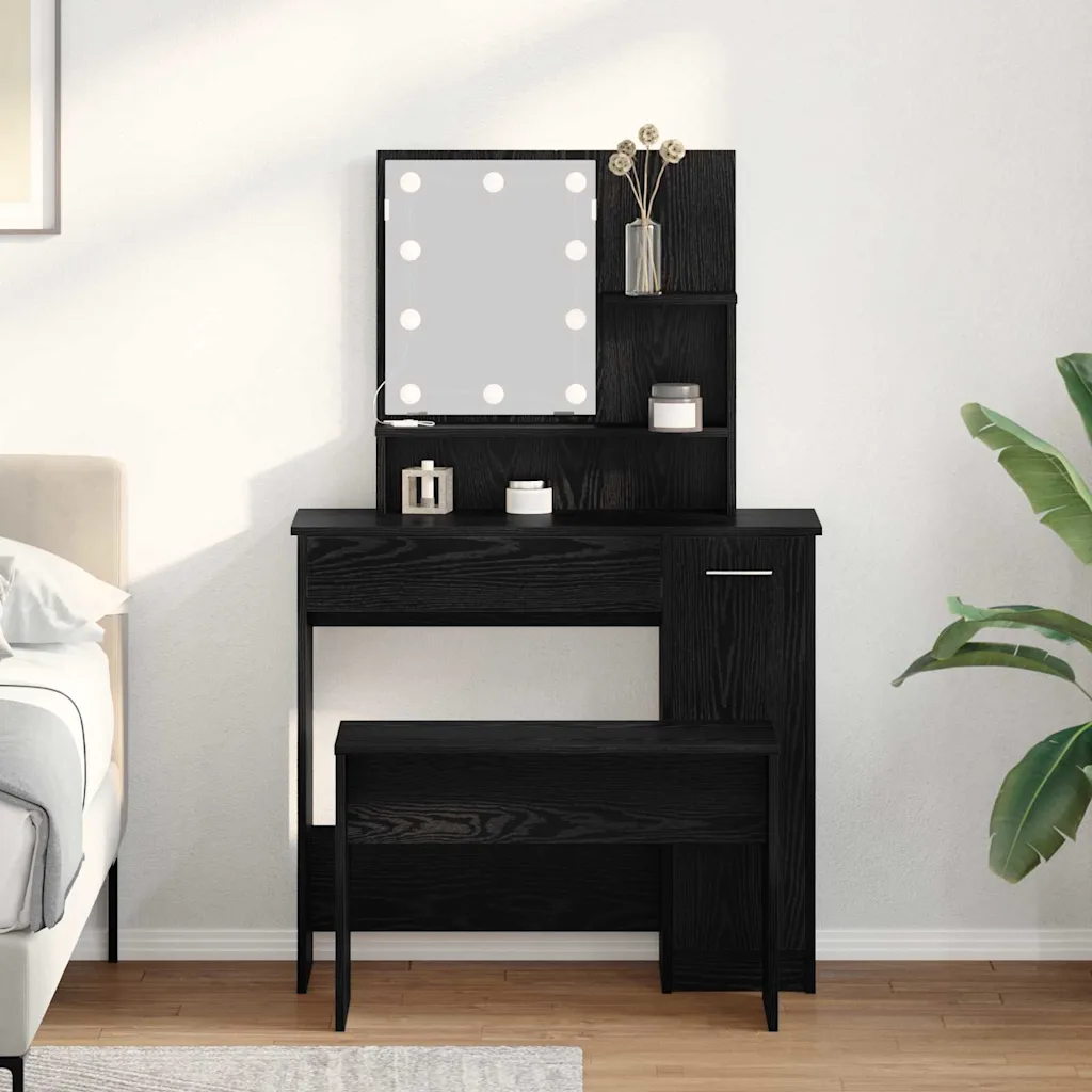 LED meigilaud pingiga, must tamm, tehispuit, 2-osaline komplekt