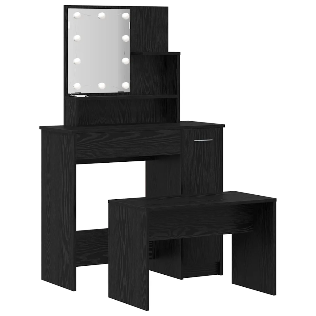 LED meigilaud pingiga, must tamm, tehispuit, 2-osaline komplekt