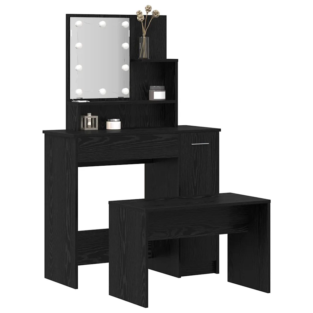 LED meigilaud pingiga, must tamm, tehispuit, 2-osaline komplekt
