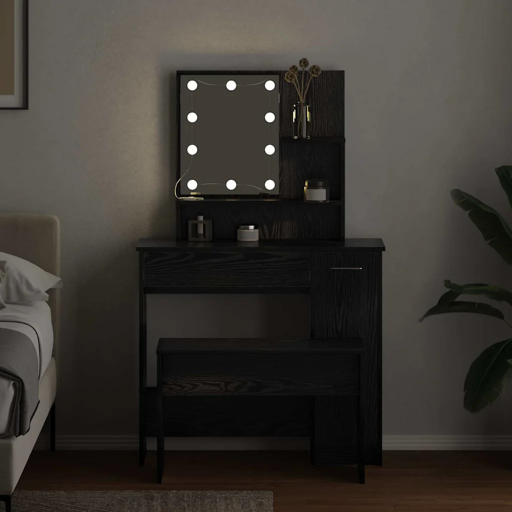 LED meigilaud pingiga, must tamm, tehispuit, 2-osaline komplekt