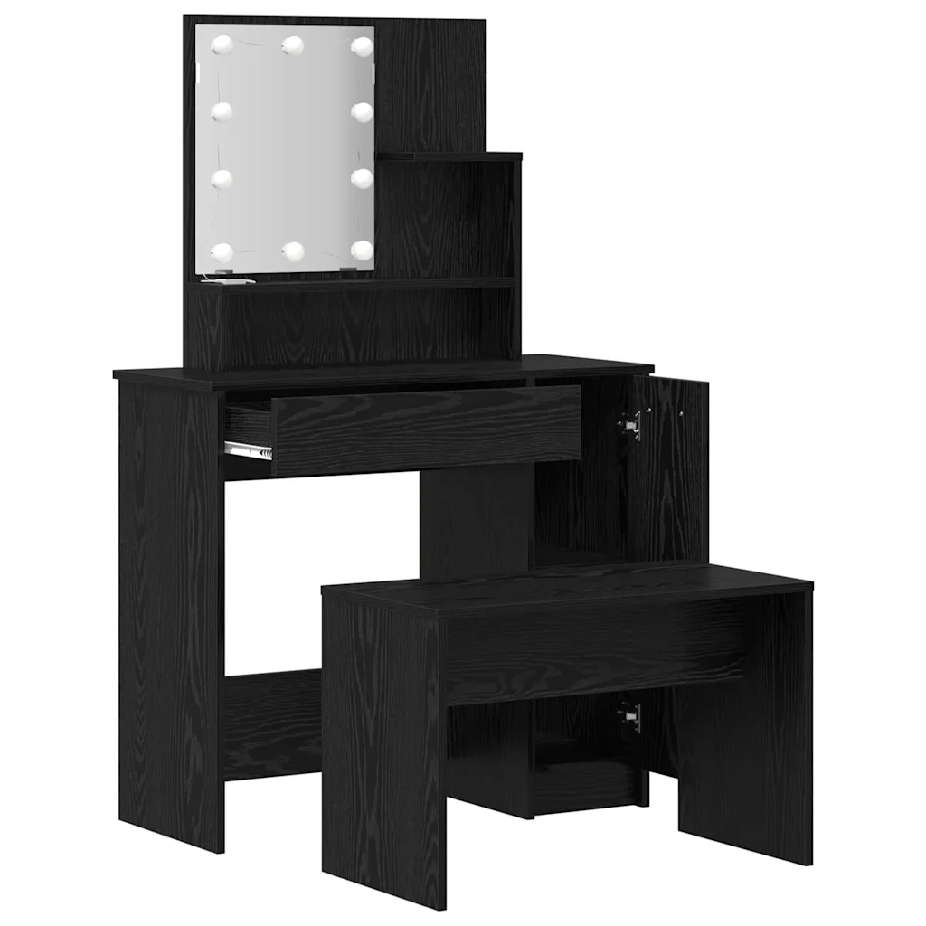 LED meigilaud pingiga, must tamm, tehispuit, 2-osaline komplekt