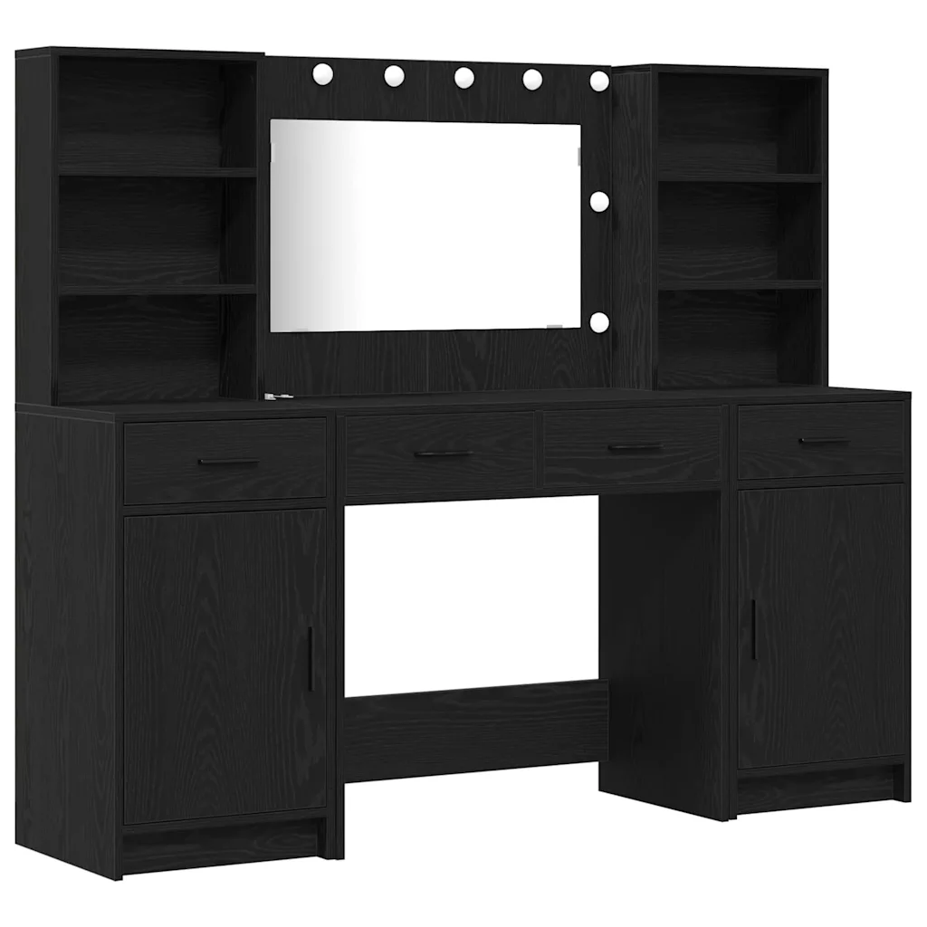 Kosmeetikalaudade komplekt LED-peegliga, 3 osa, must tamm, tehispuit