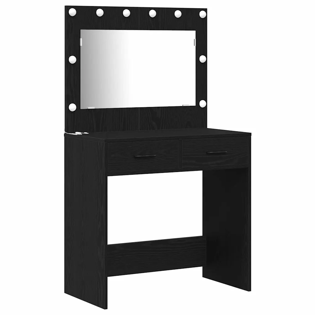 Kosmeetikalaudade komplekt LED-peegliga, 3 osa, must tamm, tehispuit
