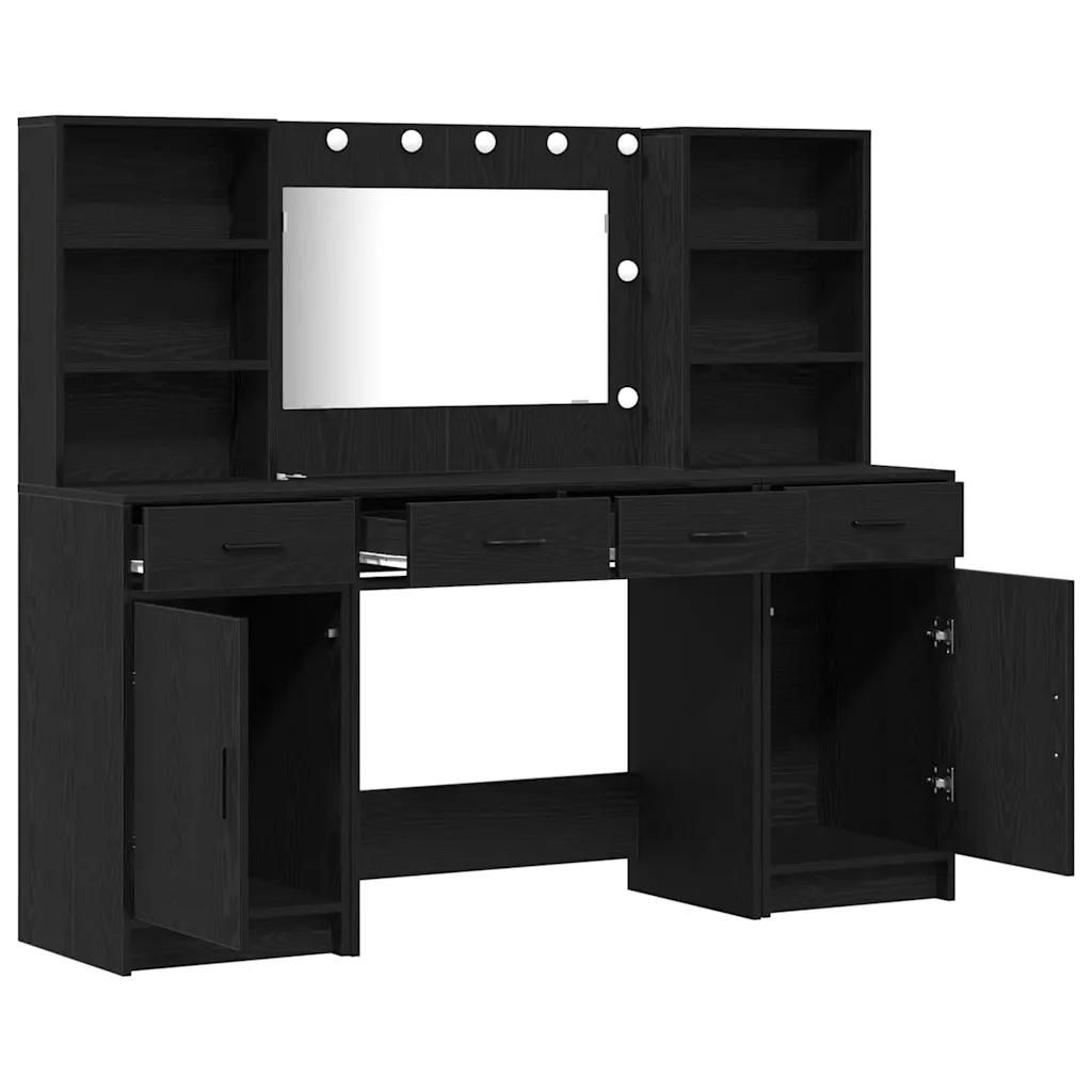 Kosmeetikalaudade komplekt LED-peegliga, 3 osa, must tamm, tehispuit