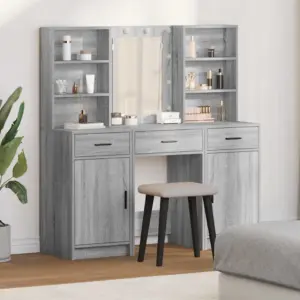 LED-peegliga riietuslauakomplekt, 3-osaline, hall sonoma tehispuit, 50 x 41 x 135 cm
