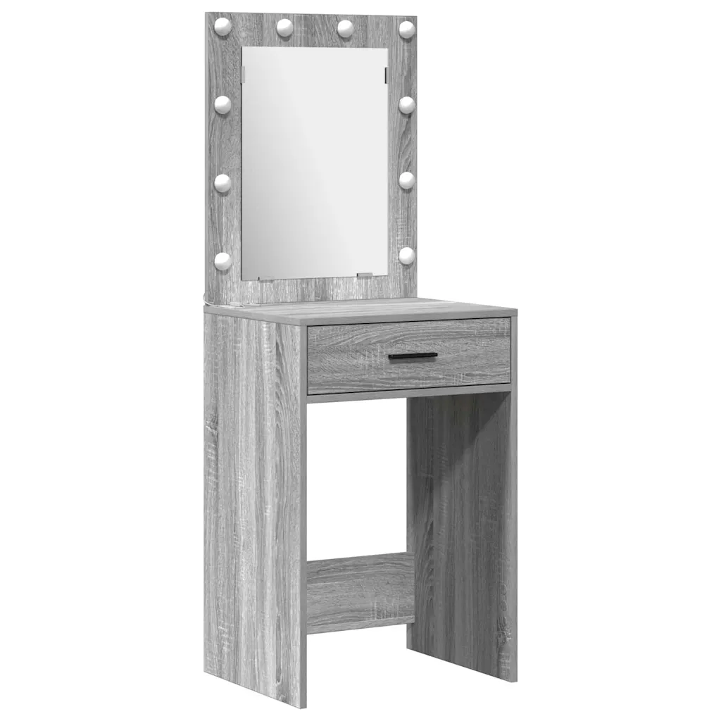 LED-peegliga riietuslauakomplekt, 3-osaline, hall sonoma tehispuit, 50 x 41 x 135 cm