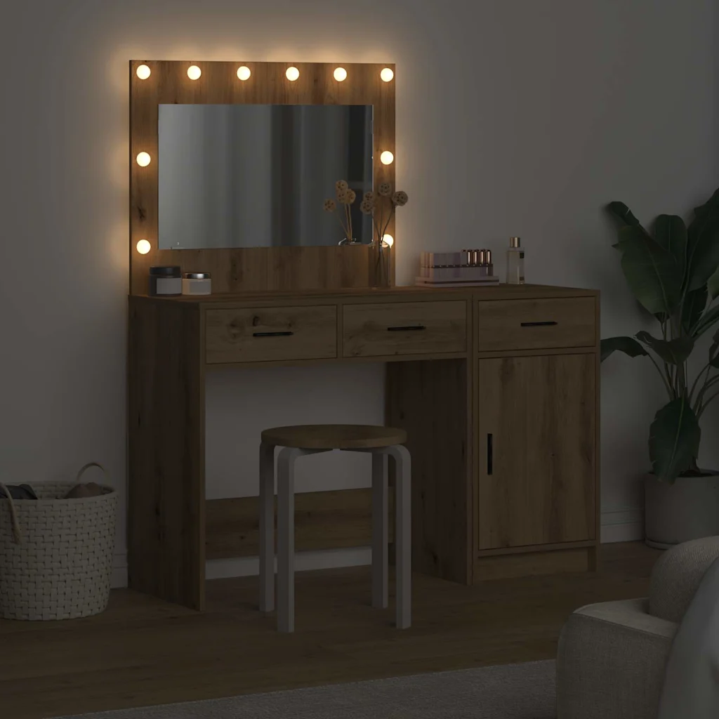 LED-peegliga tualettlaud, 2 tk, pruun tehispuit, 78,5 x 41 x 75 cm