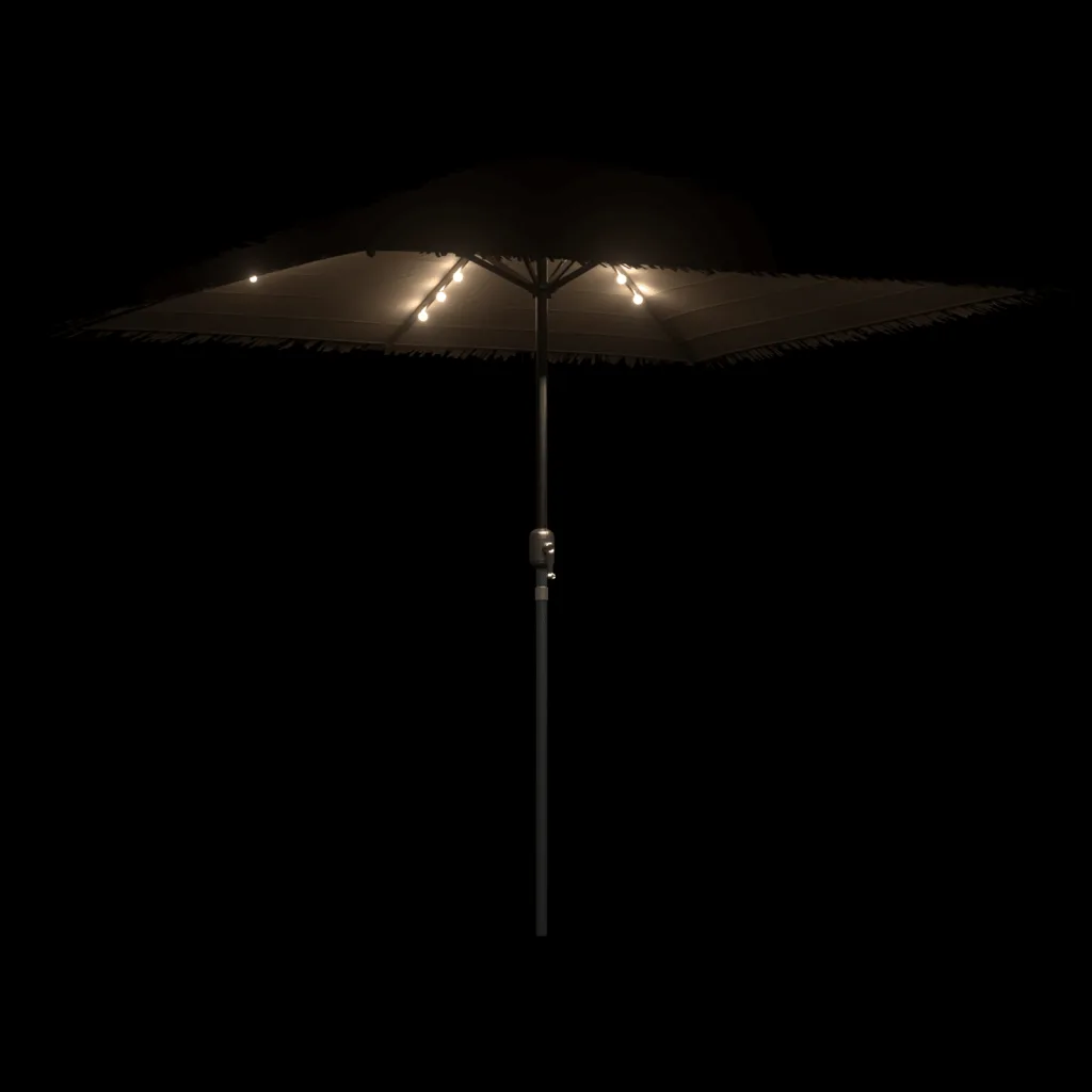 LED-tuledega aia päikesevari teraspostiga ja õlgedest pealisega, pruun, 248 x 248 cm