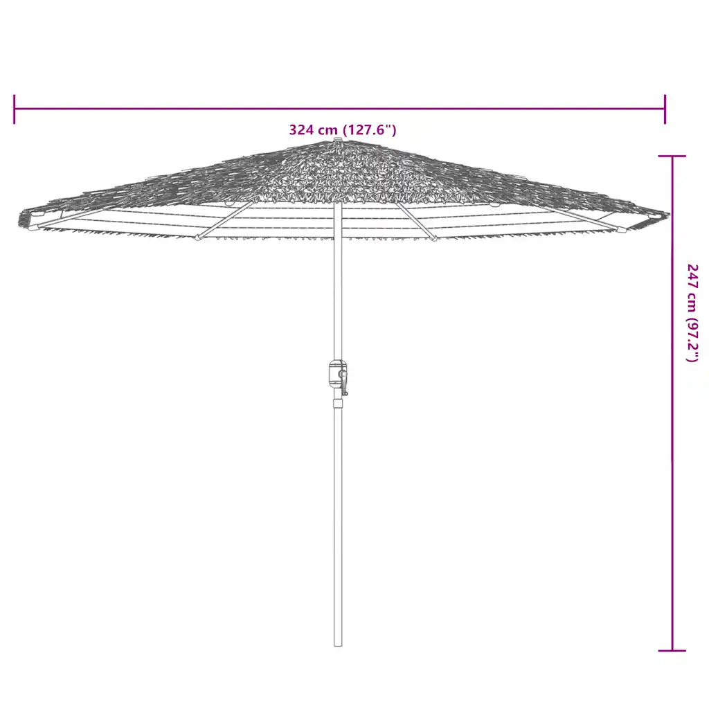 LED-tuledega aia päikesevari õlgedest pealise ja teraspostiga, pruun, 324 x 324 cm