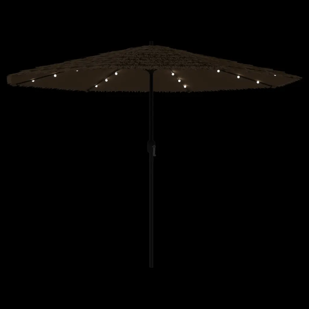 LED-tuledega aia päikesevari õlgedest pealise ja teraspostiga, pruun, 324 x 324 cm