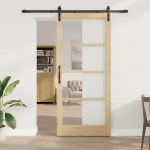 Liuguks ORKDAL naturaalne männipuit ja klaas, must siinisüsteem, 93 x 211 cm