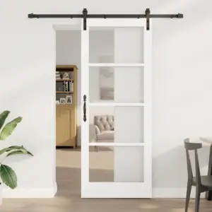 Männipuidust klaasipaneelidega liuguks ORKDAL, valge, musta siiniga, 83 x 211 cm