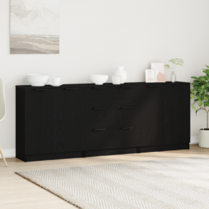 Madal kapp 3 sahtliga ja 4 uksega, must tamm, tehispuit, 180 x 30 x 70 cm