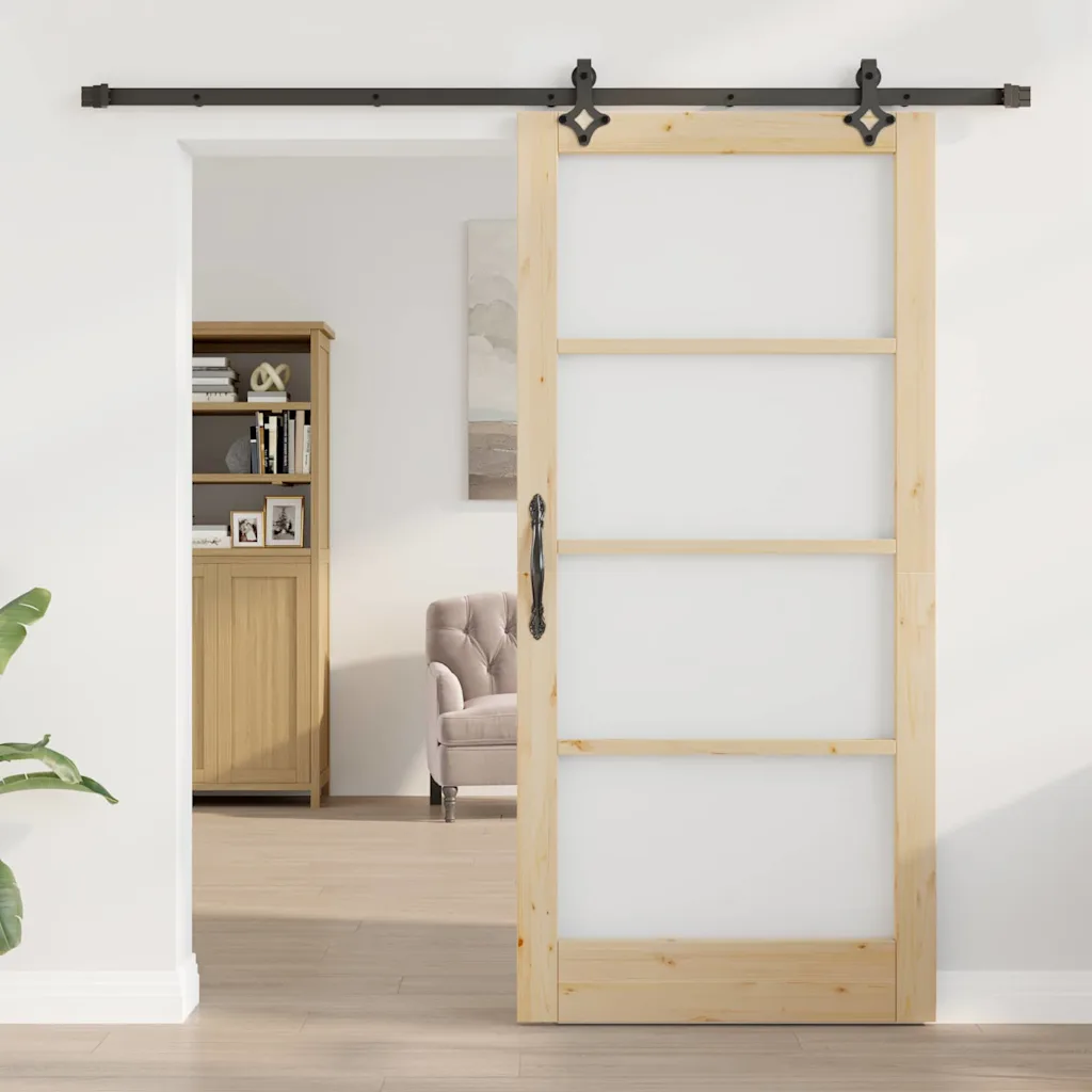 Männipuidust ja klaasist liuguks riistvarakomplektiga, neutraalne, 93 x 202 cm