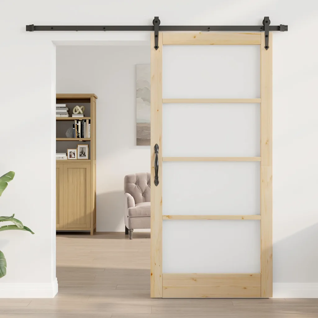 Männipuidust ja klaasist liuguks, looduslik ja must, 93 x 202 cm