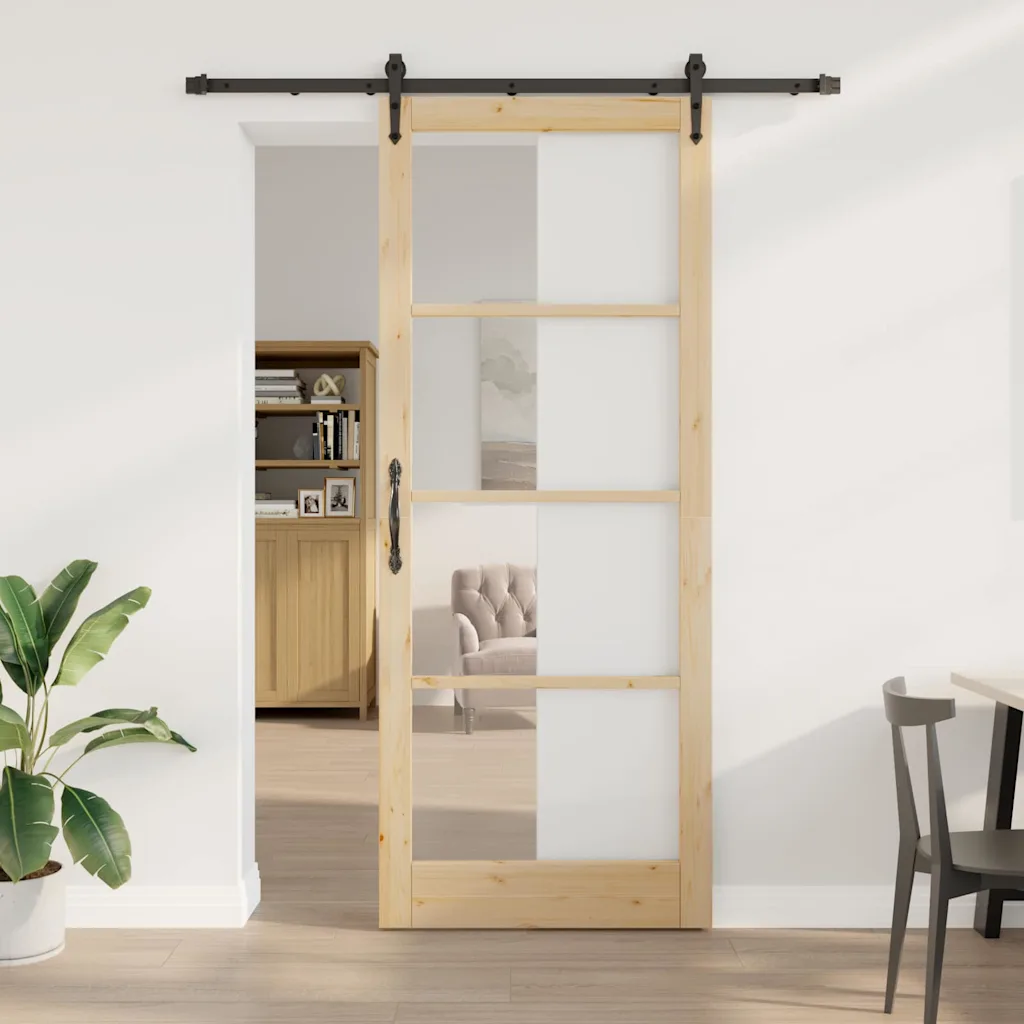 Männipuidust ja klaasist liugukse komplekt, neutraalne, 93 x 232 cm