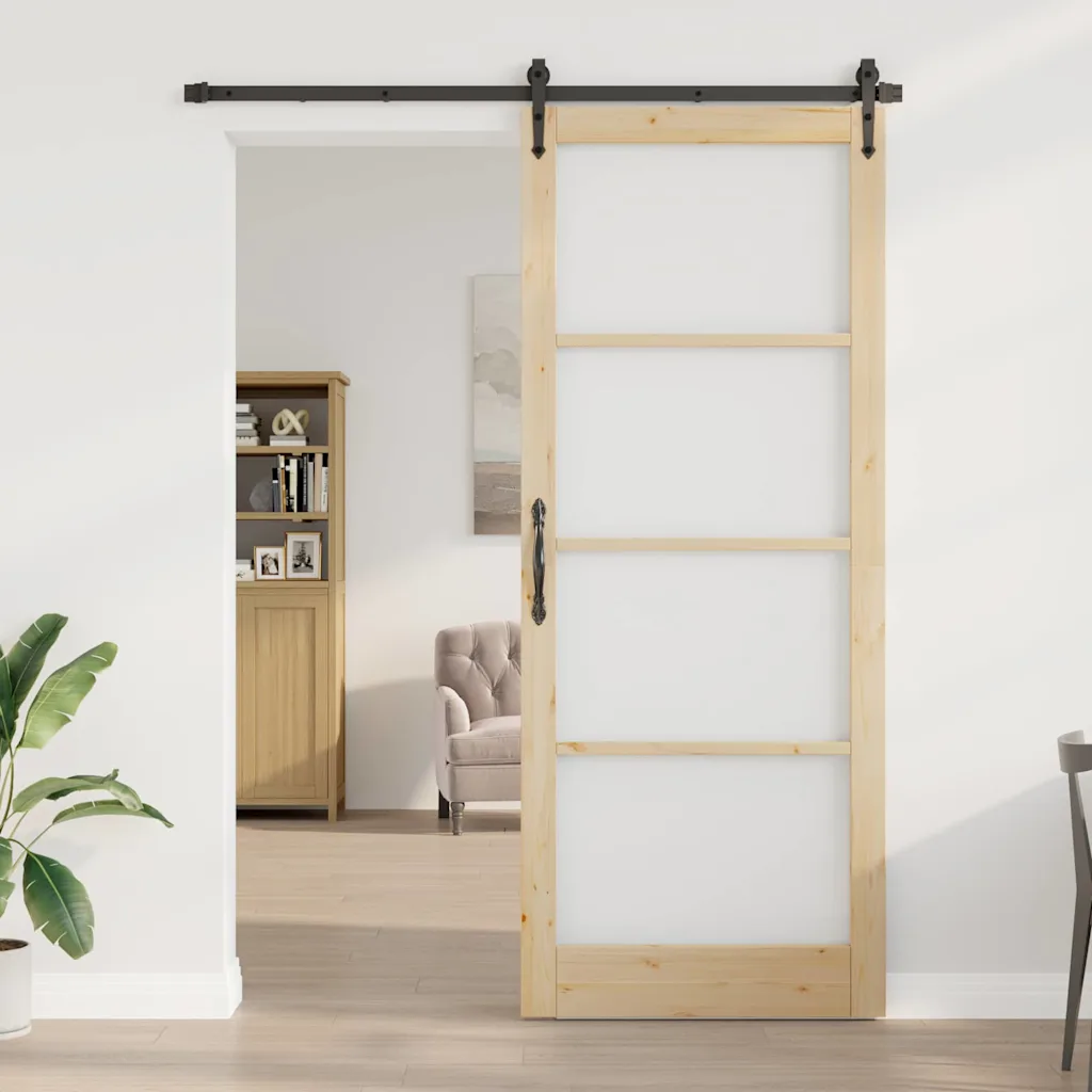 Männipuidust ja klaasist liugukse komplekt, neutraalne, 93 x 232 cm