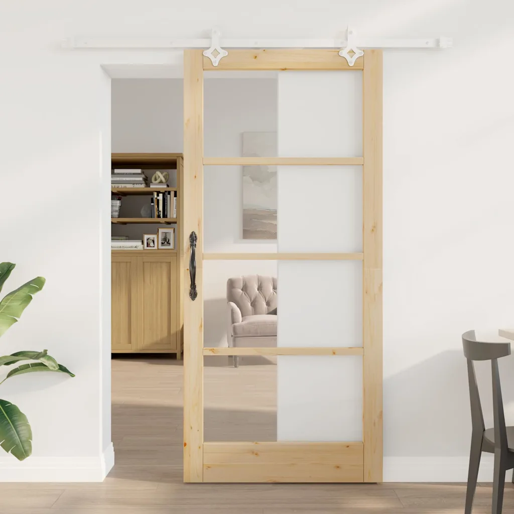 Männipuidust ja klaasist liuguks, neutraalne, 93 x 202 cm, rööpa- ja kinnituskomplektiga