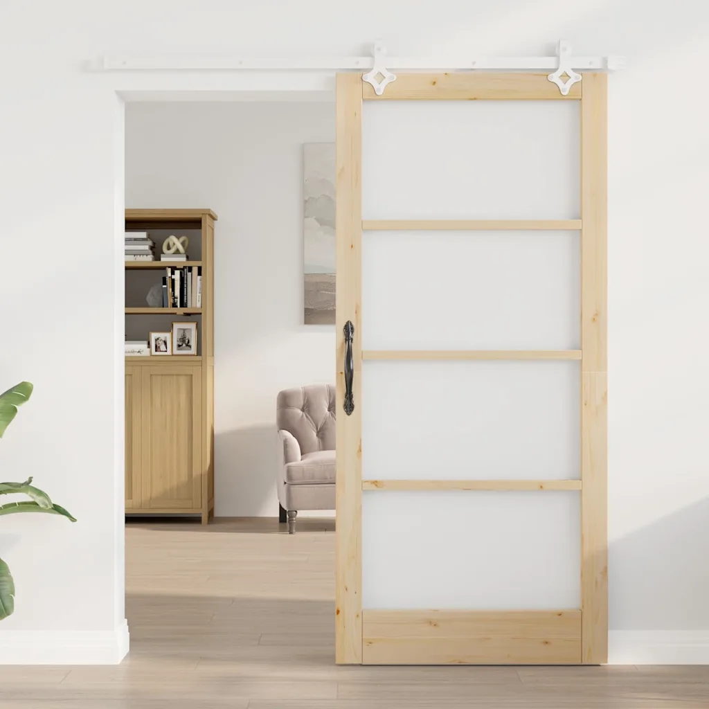 Männipuidust ja klaasist liuguks, neutraalne, 93 x 202 cm, rööpa- ja kinnituskomplektiga