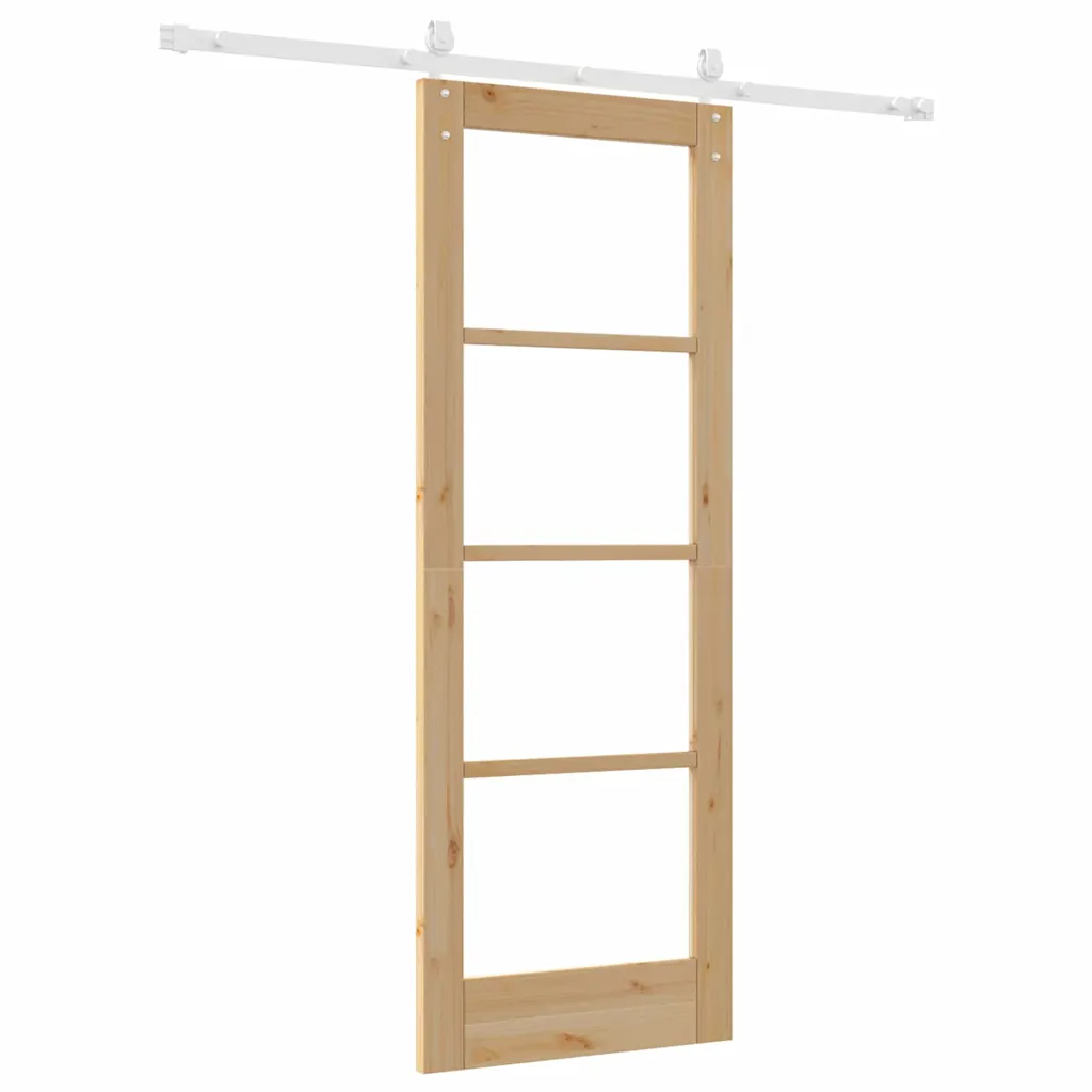 Neutraalset tooni männipuidust ja klaasist liuguks, 73,5 x 198,5 cm, komplekt siini ja tarvikutega